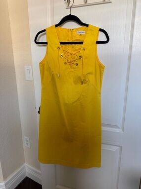 Calvin Klein Yellow Lace-Up Sleeveless Mini Dress